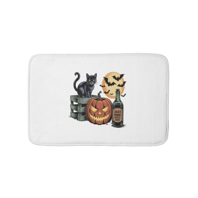 Pumpkin Cat Beer Halloween Bath Mat (Front)