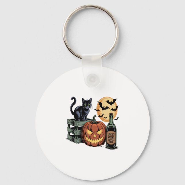 Pumpkin Cat Beer Halloween Keychain (Front)