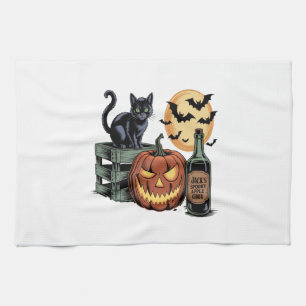 Pumpkin Cat Beer Halloween Kitchen Towel