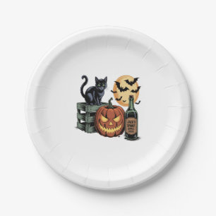 Pumpkin Cat Beer Halloween Paper Plate