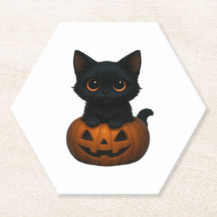 Pumpkin Cat � Cute Spooky Halloween Shirt for Cat Paper Coaster