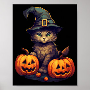 Pumpkin Cat Halloween Black Cat Mens Costume Girls Poster
