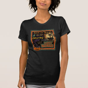 Pumpkin Cat Trick-or-Treat Halloween Bats Witch T-Shirt