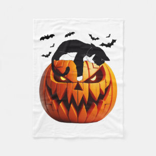 Pumpkin Cat Tuxedo Halloween Bring Excitement For  Fleece Blanket