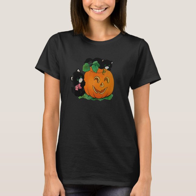 Pumpkin Cats Carved Jack O Lantern Cat Halloween C T-Shirt (Front)