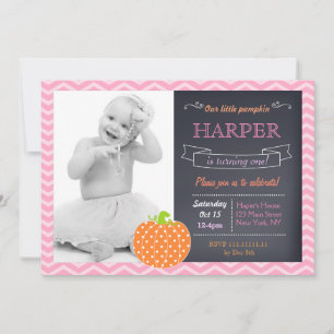 Pumpkin Chalkboard Birthday Invitations