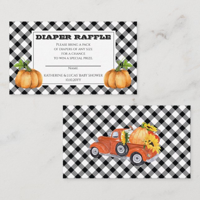 Pumpkin Checks Shower Diaper Raffle Enclosure Card (Front/Back)