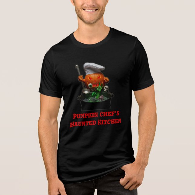 Pumpkin Chef Halloween – Haunted Kitchen Design Tri-Blend Shirt (Front)