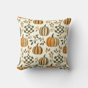 Pumpkin Chequered Fall Striped Orange Green Throw Pillow