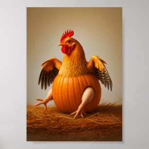 Pumpkin Chicken Art, Funny Chicken Wall Art