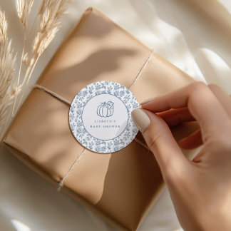 Pumpkin Chinoiserie Floral Blue Toile  Classic Round Sticker