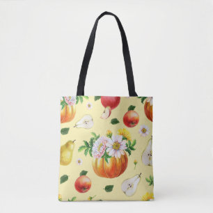 Pumpkin, chrysanthemum: autumn fruit illustration. tote bag