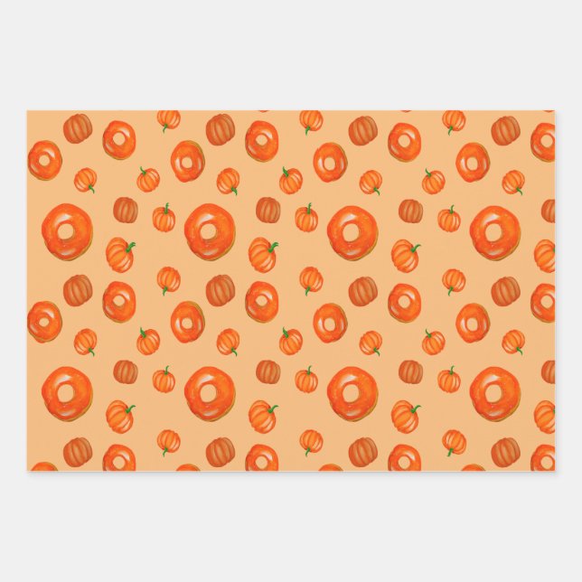 Pumpkin cider doughnuts Design Perfect Halloween Wrapping Paper Sheet (Front)