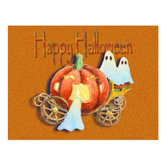 PUMPKIN COACH & GHOSTS by SHARON SHARPE Postcard