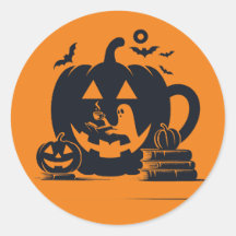 Pumpkin Coffee Halloween Book Sticker