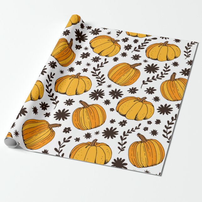 Pumpkin color seamless pattern, hand drawn squash  wrapping paper (Unrolled)