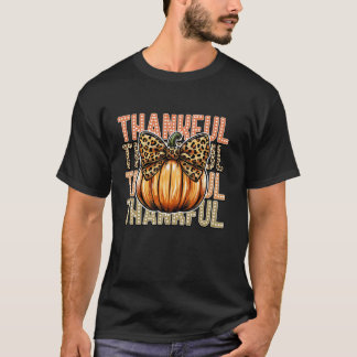 Pumpkin Coquette Bow Thankful Grateful Thanksgivin T-Shirt