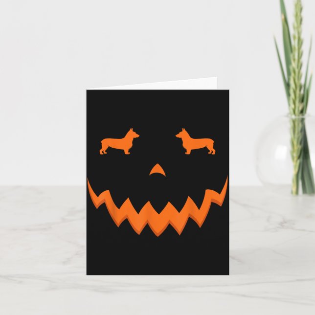 Pumpkin Corgi Dog Halloween Face Card (Front)