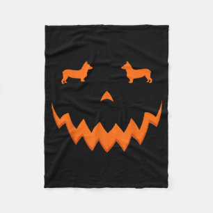 Pumpkin Corgi Dog Halloween Face Fleece Blanket