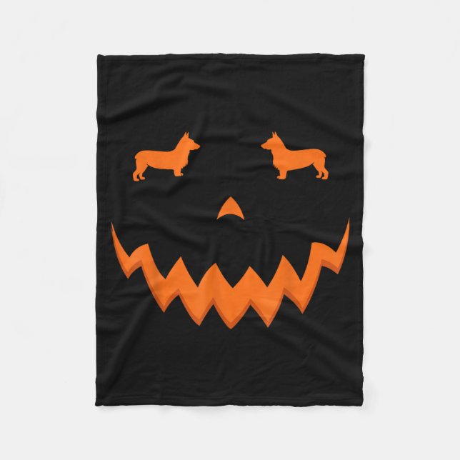 Pumpkin Corgi Dog Halloween Face Fleece Blanket (Front)