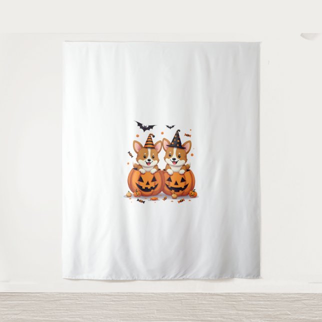 Pumpkin Corgi Party Tapestry (Front)
