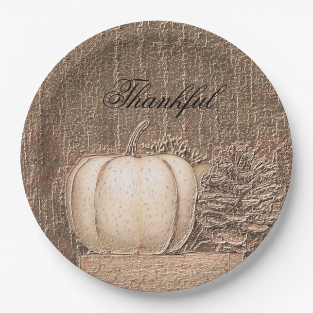 Pumpkin Country White Gold Metallic Elegant Fall Paper Plate (Front)