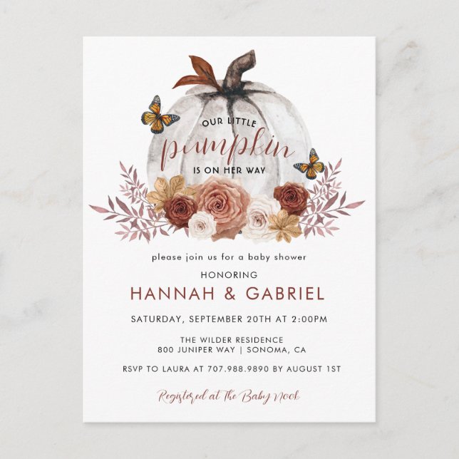 Pumpkin Couple's Baby Shower Terracotta Invitation Postcard (Front)