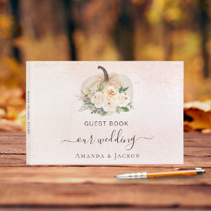 Pumpkin cream blush flowers fall wedding guest book