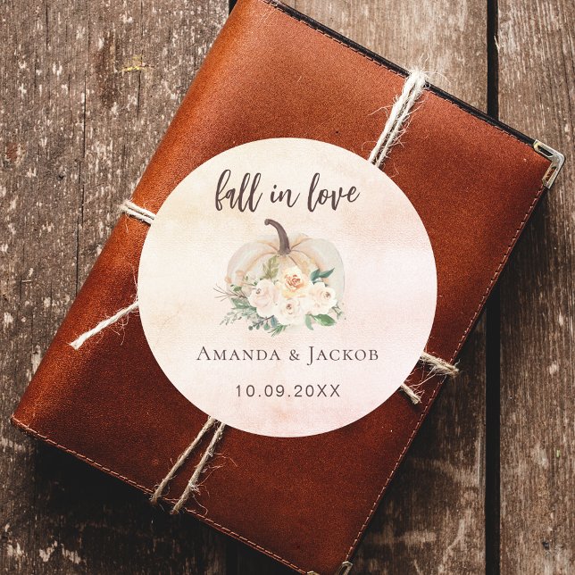 Pumpkin cream flowers fall wedding classic round sticker (Creator Uploaded)
