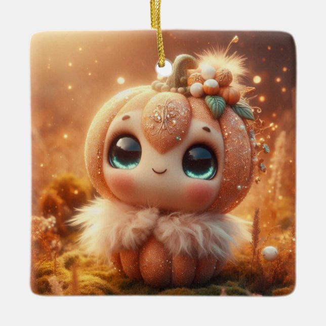 Pumpkin Creature Ceramic Ornament (Front)