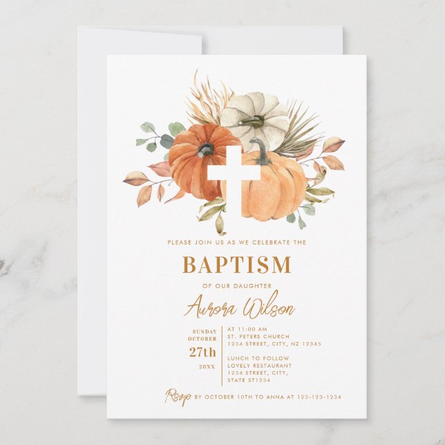 Pumpkin Cross Fall Baptism Invitation (Front)