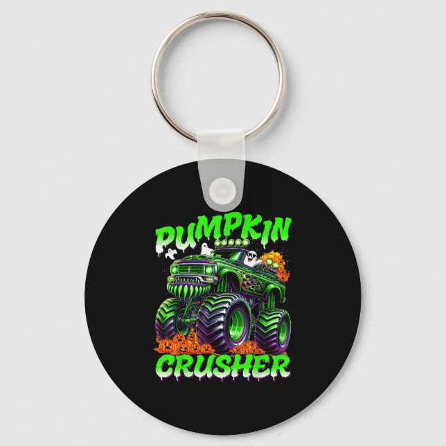 Pumpkin Crusher Monster Truck Ghosts Halloween For Keychain (Front)
