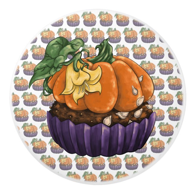 Pumpkin Cupcake Ceramic Knob (Front)
