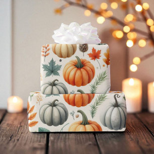 Pumpkin Cute Watercolor Fall & Autumn Thanksgiving Wrapping Paper