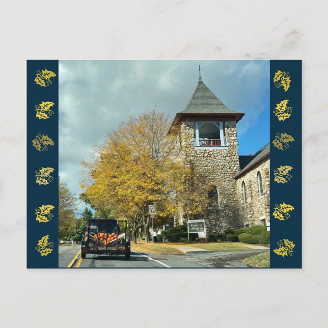 Pumpkin Delivery Fall Leaves Postcard (Front)