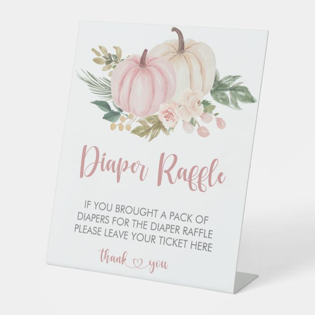 Pumpkin Diaper Raffle Baby Shower Pedestal Sign (Front)