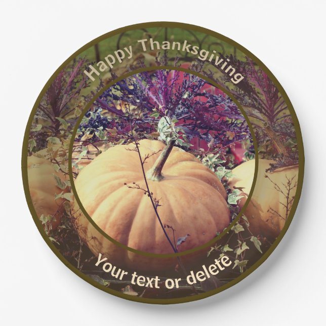 Pumpkin Display Personalized Fall Thanksgiving Paper Plate (Front)