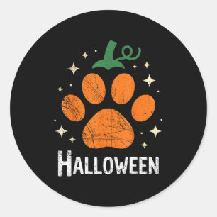Pumpkin Dog Cat Paw Print Halloween Pet Lover  Classic Round Sticker