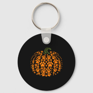 Pumpkin Dog Cat Paw Print Halloween Pet Lover Keychain