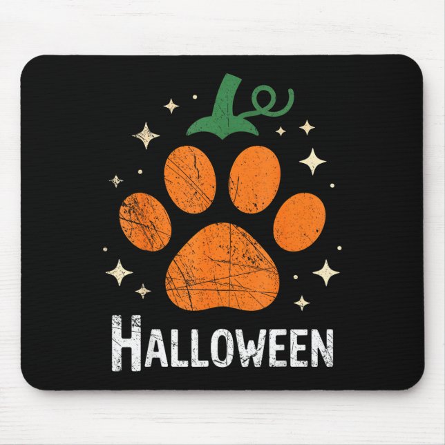 Pumpkin Dog Cat Paw Print Halloween Pet Lover  Mouse Pad (Front)