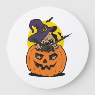 Pumpkin Dog Halloween, Funny Halloween Dog Large Clock