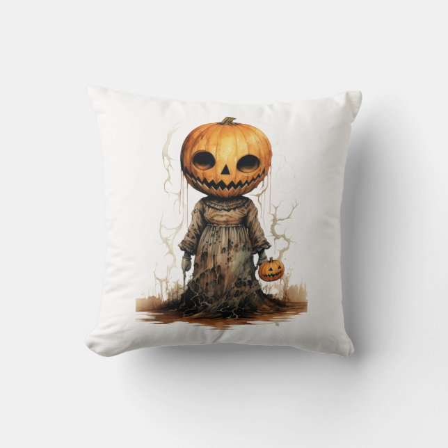 Pumpkin Doll Halloween Sticker Throw Pillow (Front)