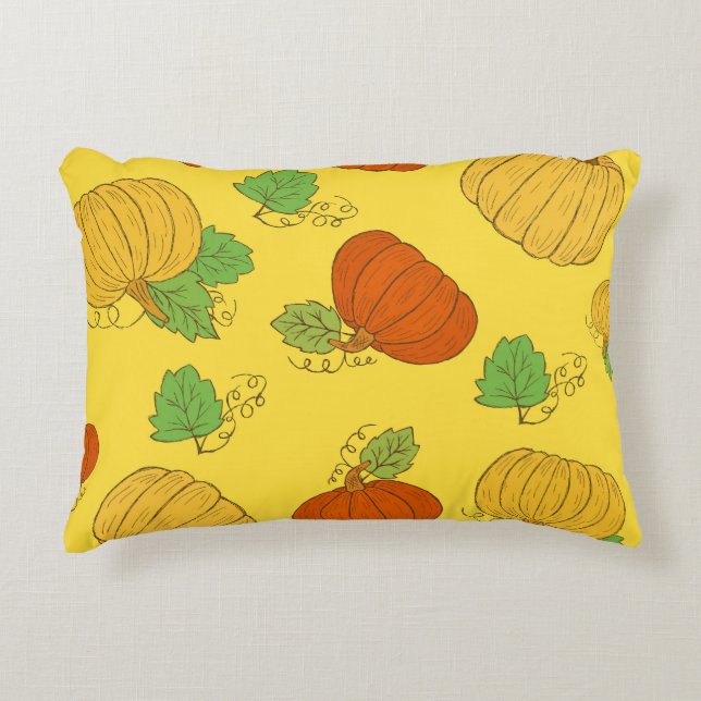 Pumpkin Doodle: Hand Drawn Seamless Accent Pillow (Front)
