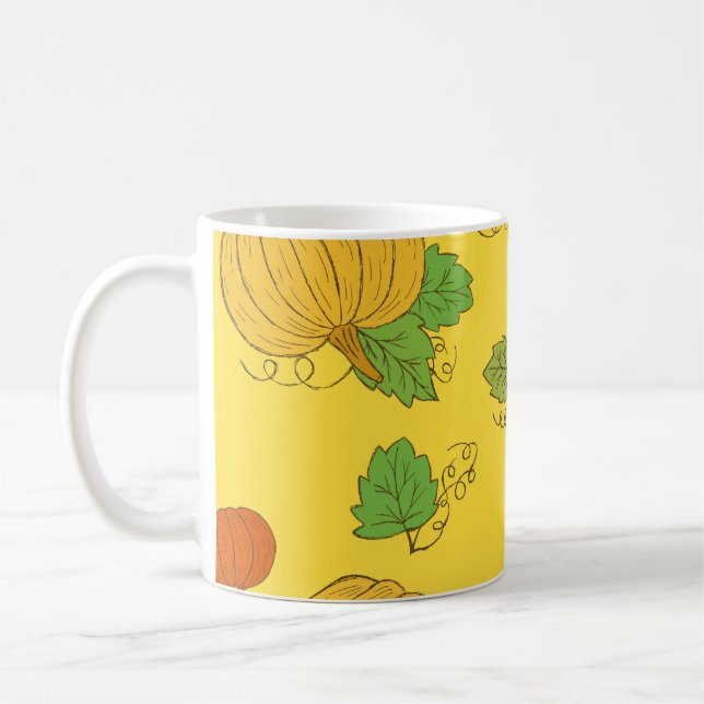 Pumpkin Doodle: Hand Drawn Seamless Coffee Mug (Left)