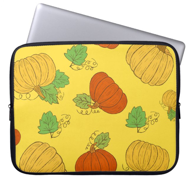 Pumpkin Doodle: Hand Drawn Seamless Laptop Sleeve (Front)