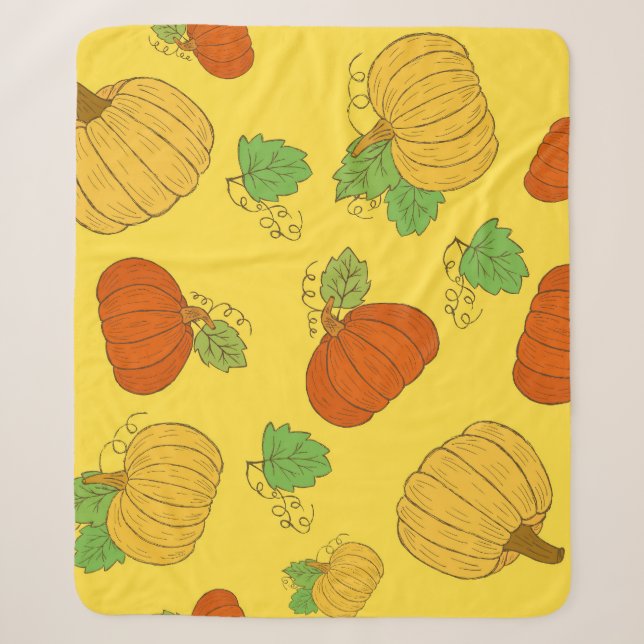 Pumpkin Doodle: Hand Drawn Seamless Sherpa Blanket (Front)