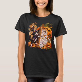 Pumpkin Door Surprise: Cat, Dog & Ghosts Halloween T-Shirt