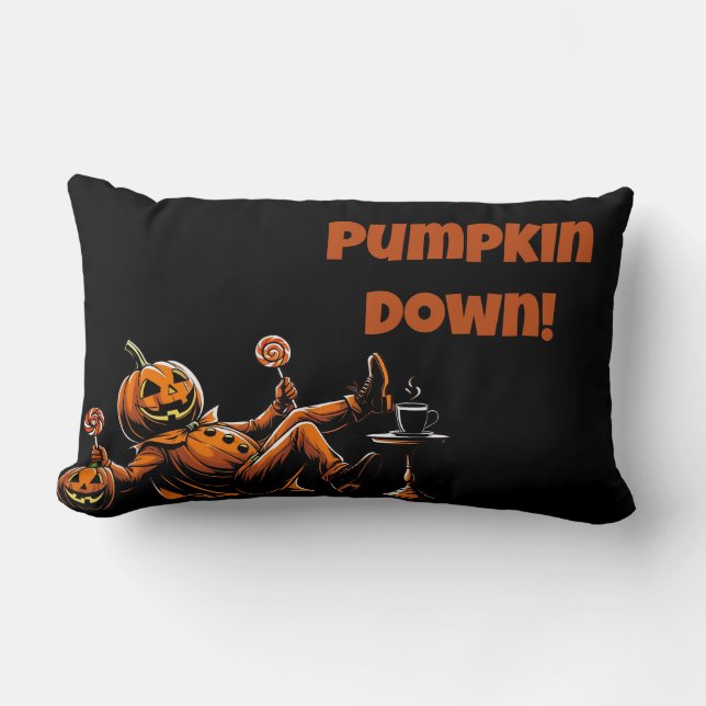 Pumpkin Down – Falling Jack-O’-Lantern Halloween Lumbar Pillow (Front)