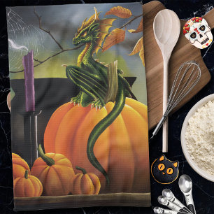 Pumpkin Dragon Cauldron Halloween Kitchen Towel