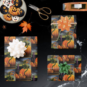 Pumpkin Dragon Cauldron Halloween Wrapping Paper Sheet